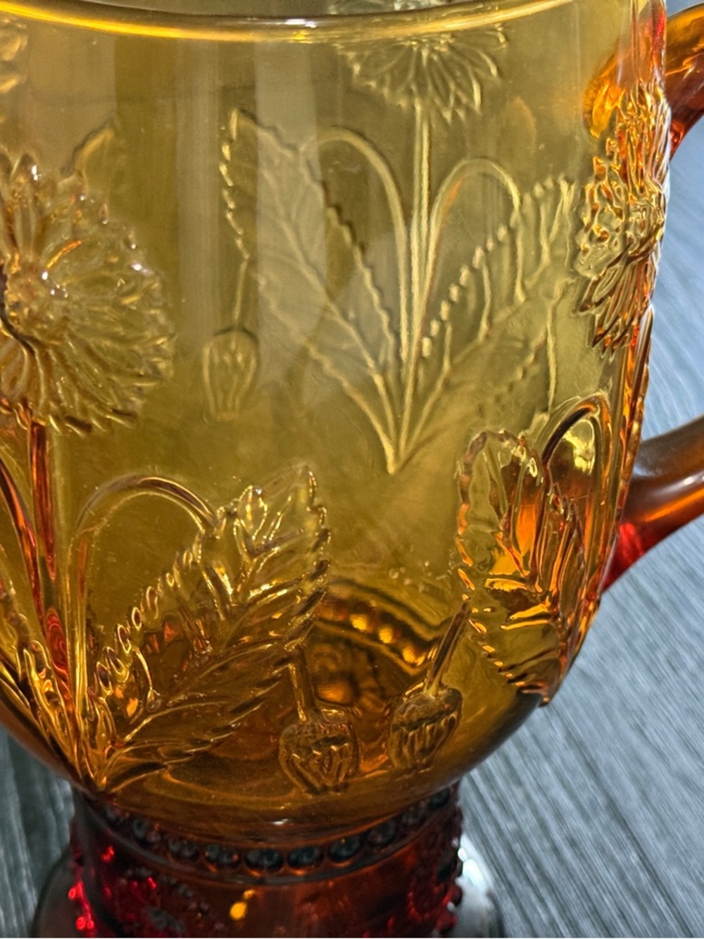 Anthropologie Helianthus Sunflower Amber Glass Water Pitcher 9.5" NEW - Picture 6 of 10